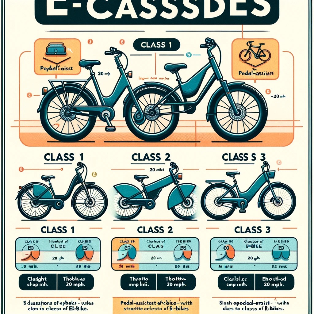 An Infographic Illustrating The Three Classes Of E Bikes Class 1, Class 2, And Class 3. Each Class Should Be Represented With A Distinct Icon Or Imag