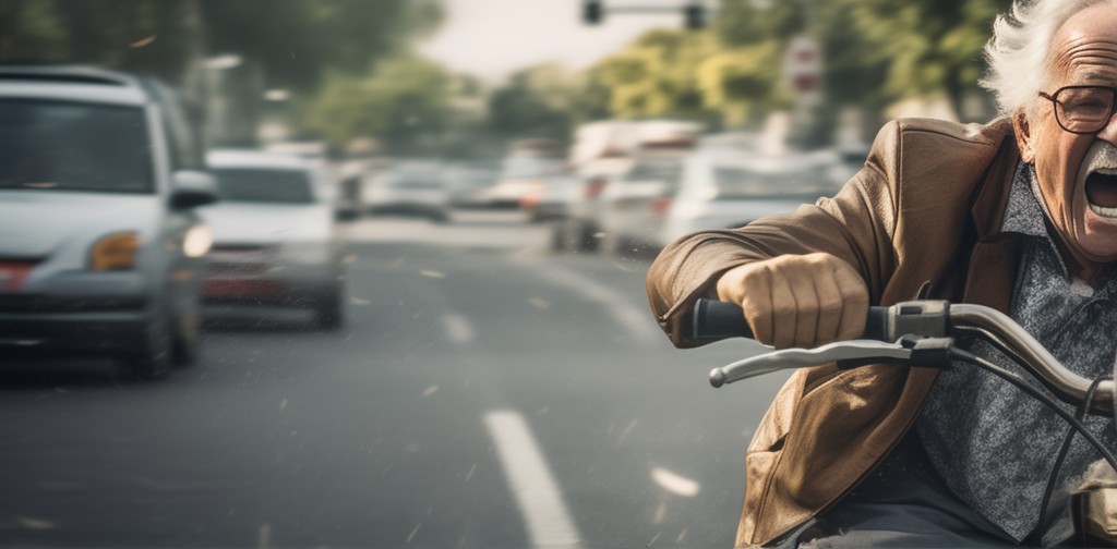 Image Of An Elderly Man On An Electric Bike Falling On To The Road 666600718